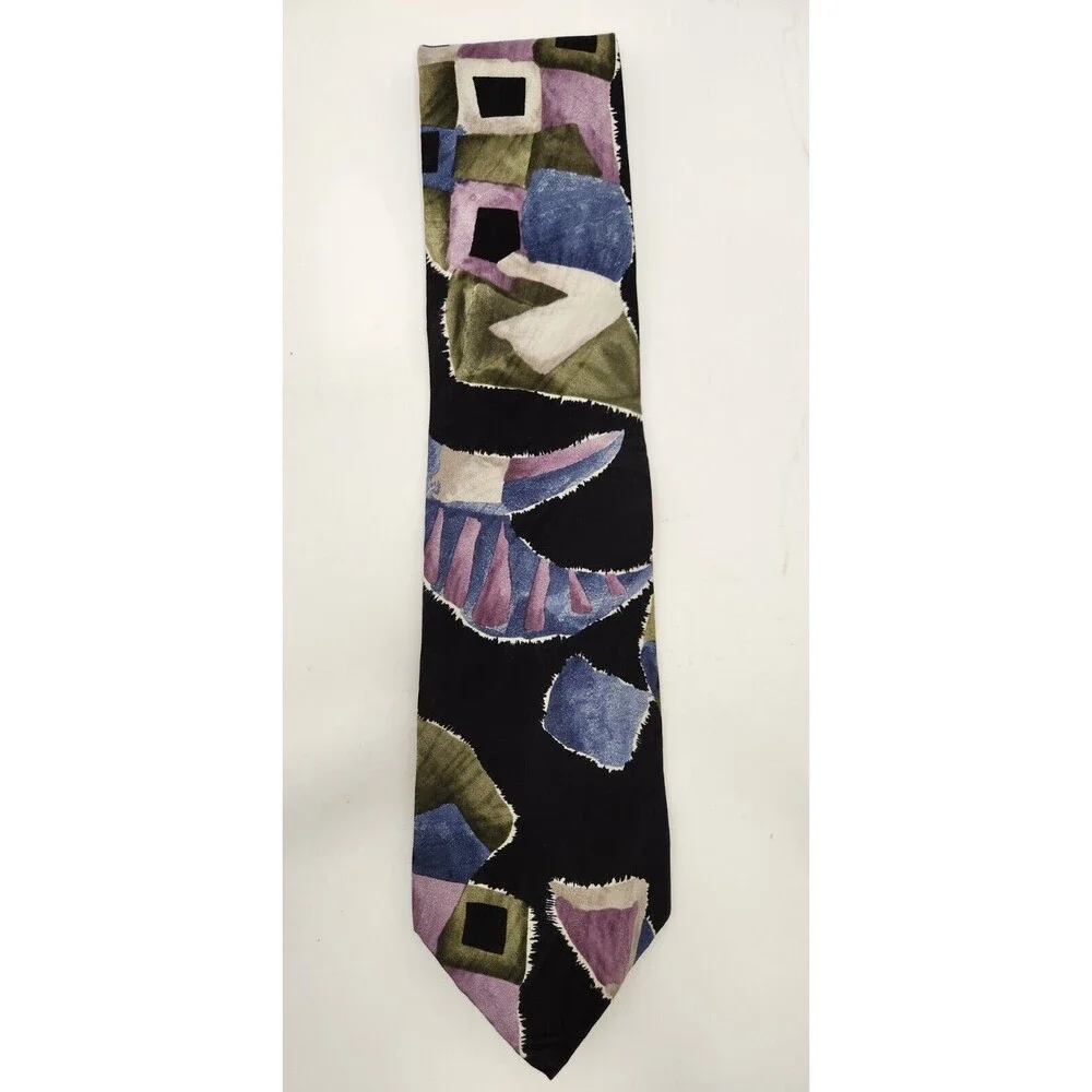 Halston III Neck Tie‎ Multicolor Geometric 100% Italian Silk